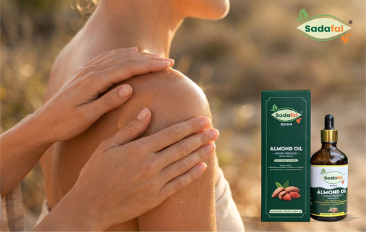 Sadafal Almond Oil for Skin bottle with a discussion of natural sun protection