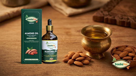 Sadafal Pure Almond Oil bottle representing genuine badam tel