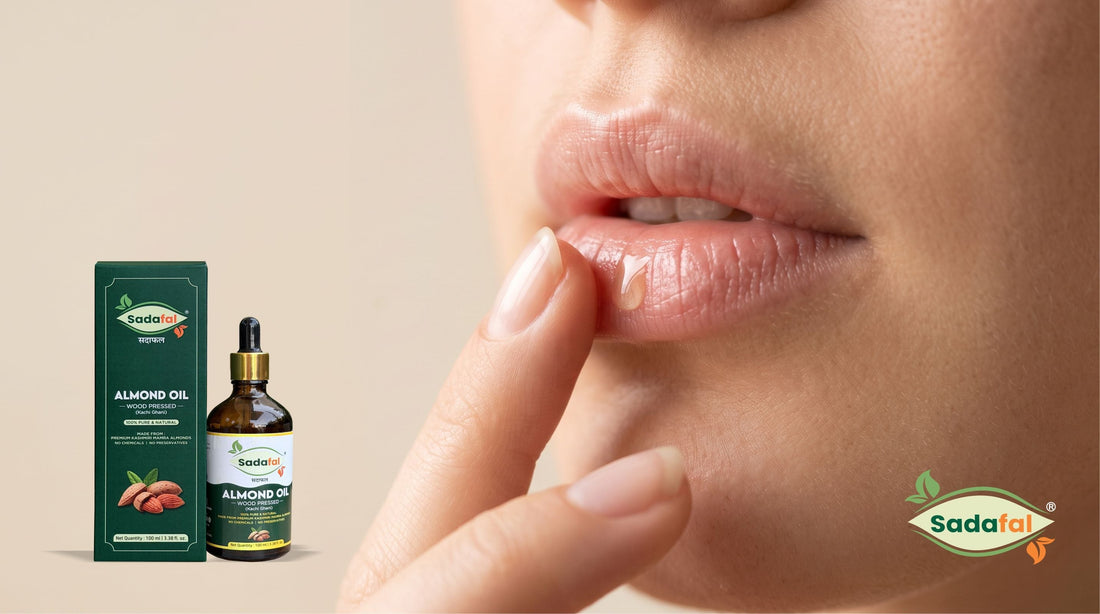 Sadafal Almond Oil for Face used on chapped lips