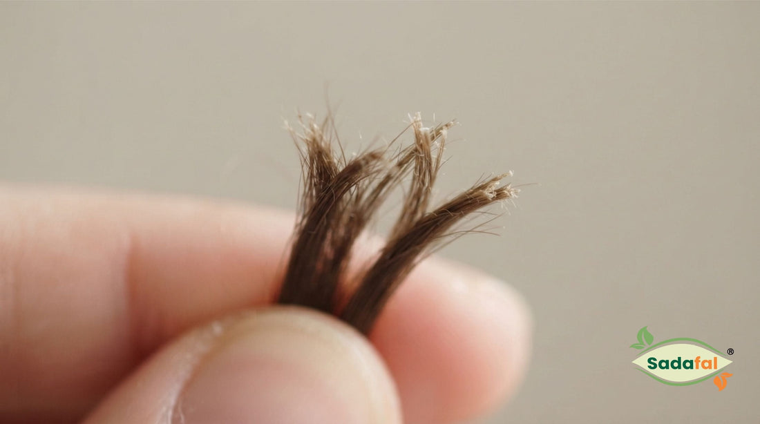Sadafal Almond Oil for Hair applied to hair ends to fix split ends