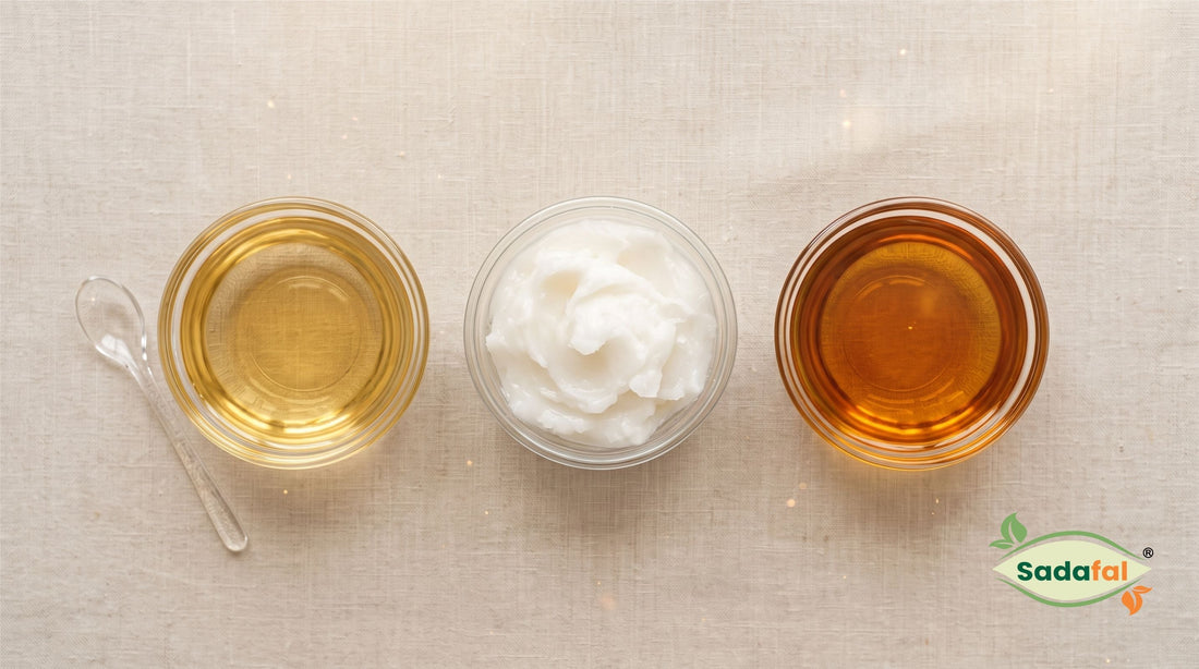Sadafal Almond Oil compared with coconut oil and argan oil for skin and hair