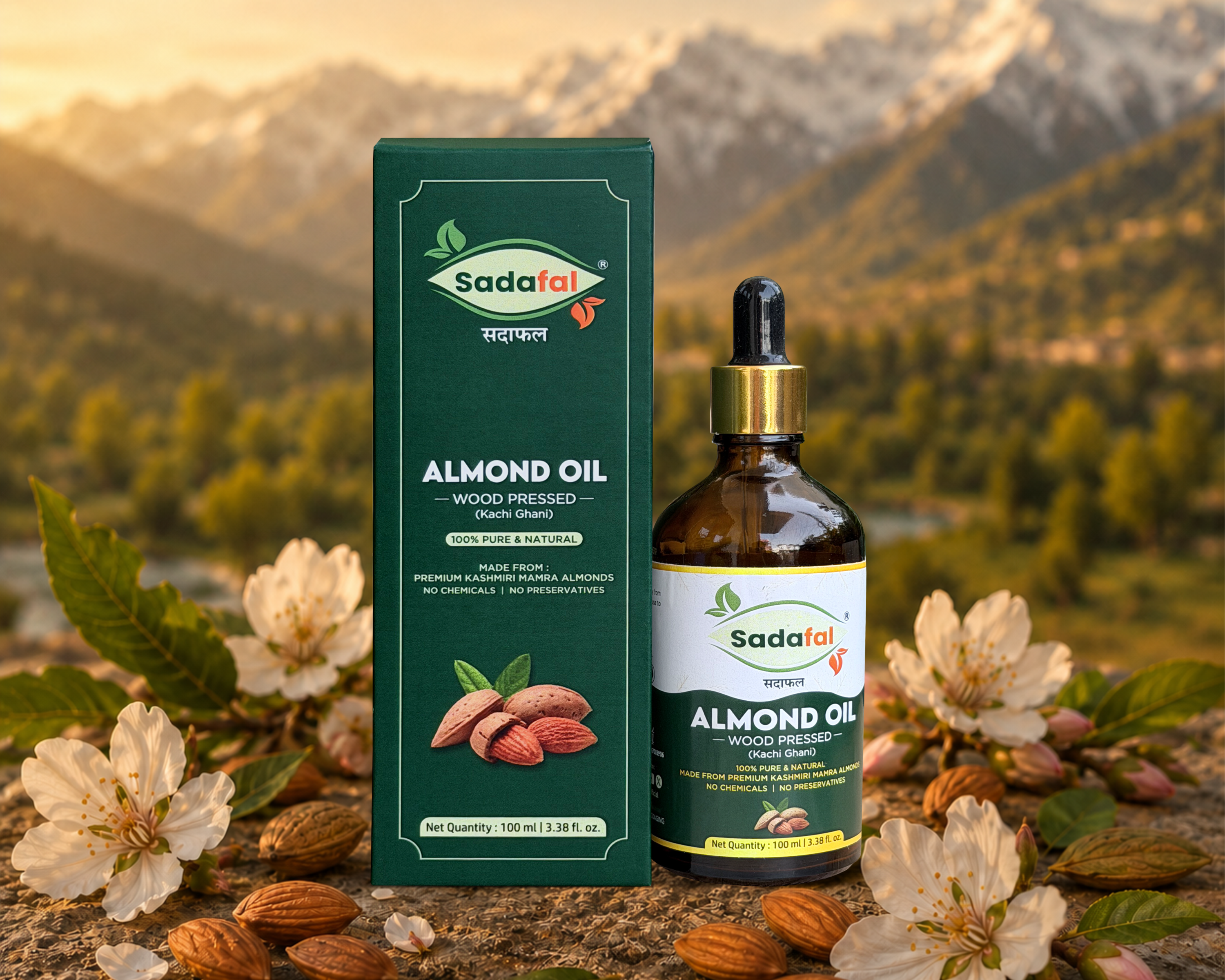 Sadafal 100% pure Kashmiri Mamra almond oil bottle, Shop Now with free shipping